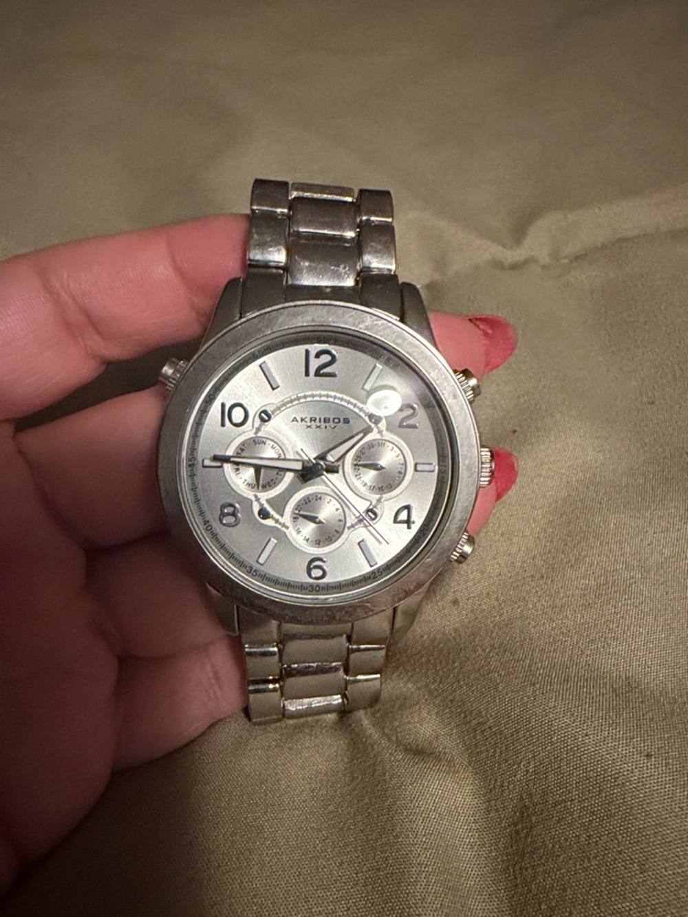 Akribos XXIV Silver-Tone Linked Bracelet Watch